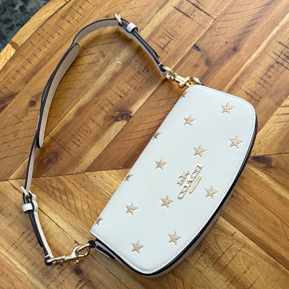 Coach Cream and Gold Star Shoulder Bag